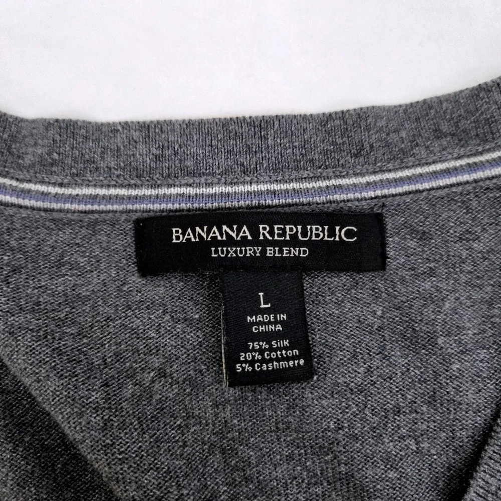 Banana Republic Luxury Blend Sweater Men's LG Gray Silk Cashmere V Neck Pullover